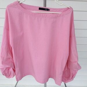 Max Jeans Pink & White Check Tunic, Fancy Sleeves, Size Medium